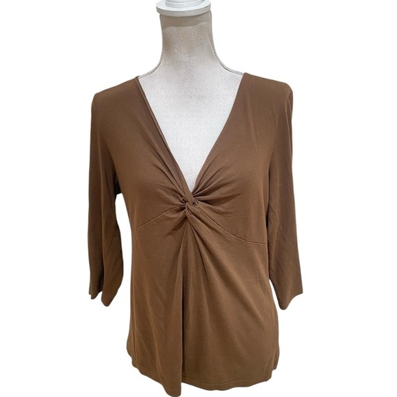 Talbots v neck front knot caramel brown lightweight top 3/4 sleeve size medium - Picture 1 of 10